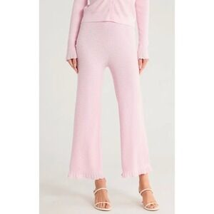 Theory Ruffle Hem Textured Knit Wide Leg Pants Pink Size P NWT